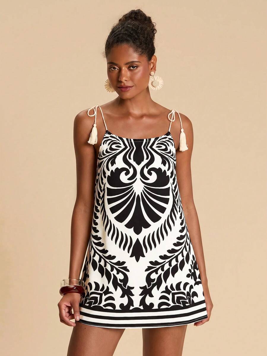Vestido de Praia Feminino - Estampa de Palmeira e Detalhe de Nó