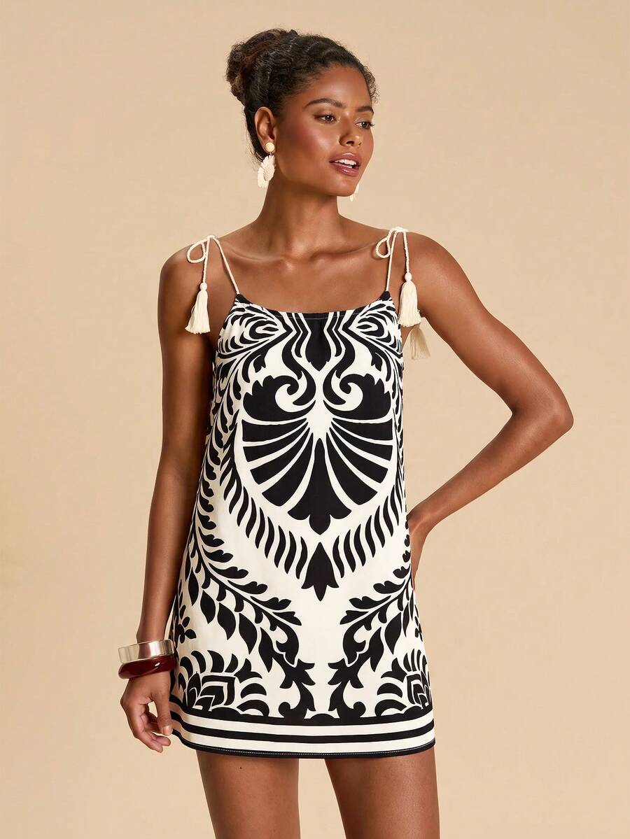 Vestido de Praia Feminino - Estampa de Palmeira e Detalhe de Nó