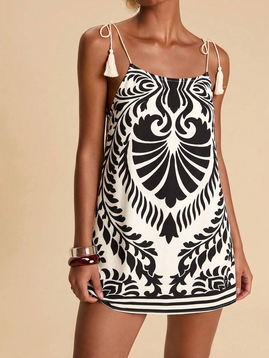 Vestido de Praia Feminino - Estampa de Palmeira e Detalhe de Nó