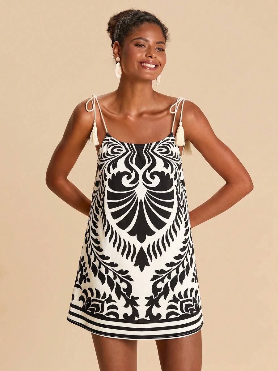 Vestido de Praia Feminino - Estampa de Palmeira e Detalhe de Nó