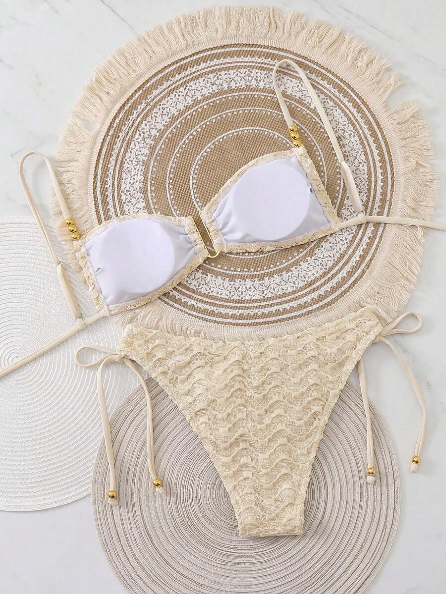 Conjunto de Praia Feminino - Tecido de Crochê Texturizado