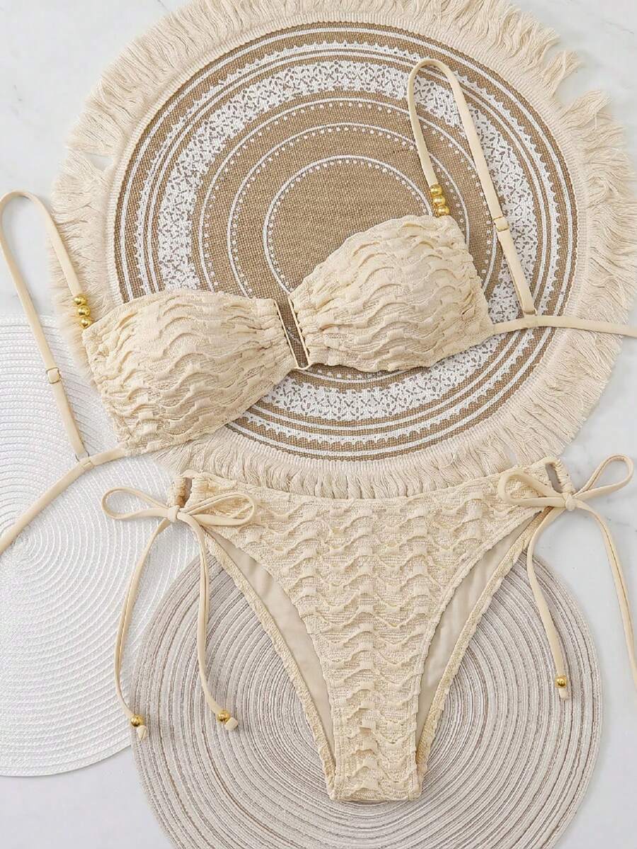 Conjunto de Praia Feminino - Tecido de Crochê Texturizado