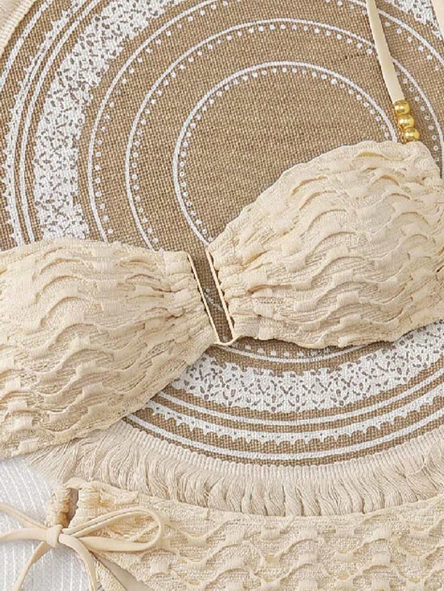 Conjunto de Praia Feminino - Tecido de Crochê Texturizado