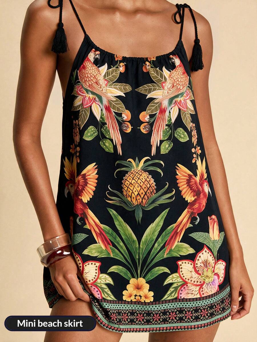 Vestido de Praia Feminino - Estampa de Palmeira e Detalhe de Nó