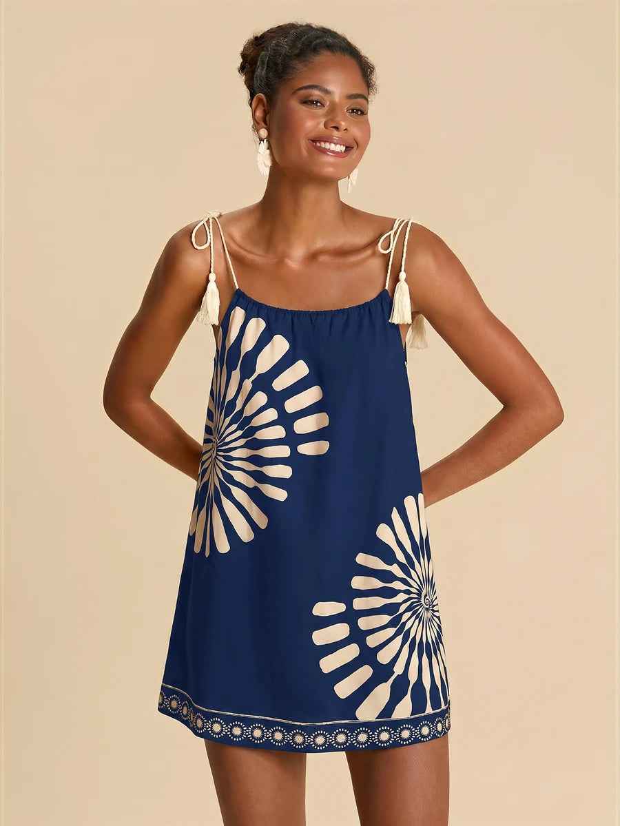 Vestido de Praia Feminino - Estampa de Palmeira e Detalhe de Nó