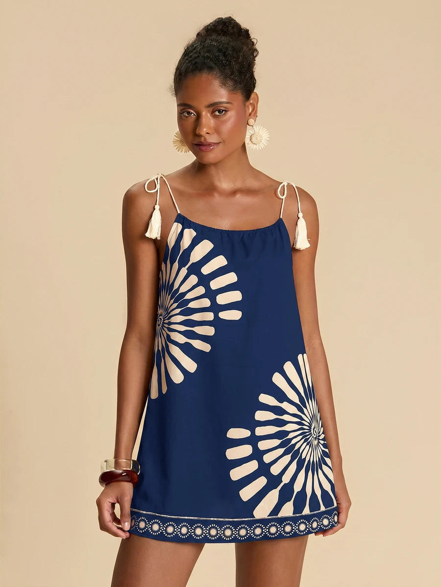 Vestido de Praia Feminino - Estampa de Palmeira e Detalhe de Nó