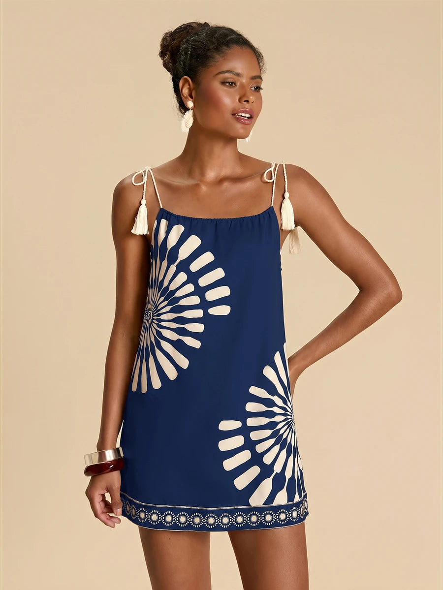 Vestido de Praia Feminino - Estampa de Palmeira e Detalhe de Nó