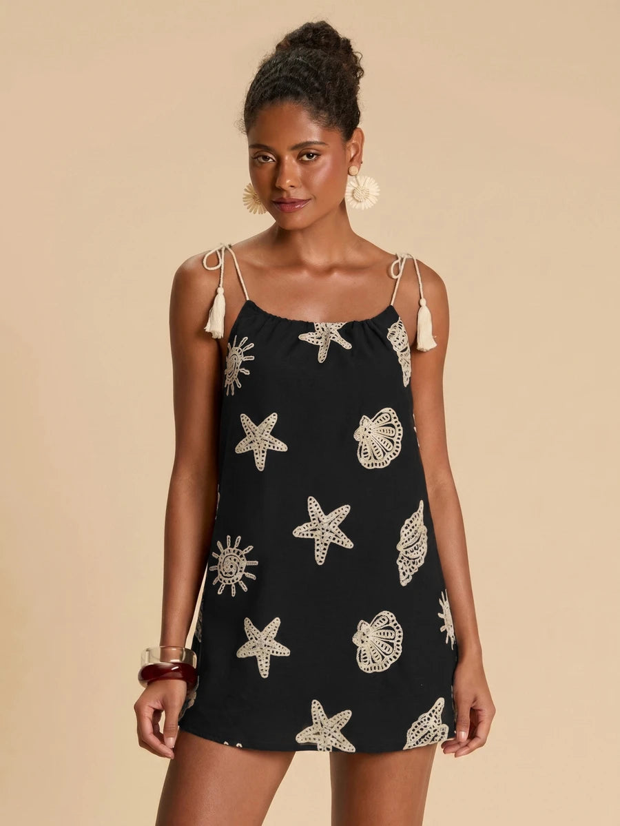 Vestido de Praia Feminino - Estampa de Palmeira e Detalhe de Nó