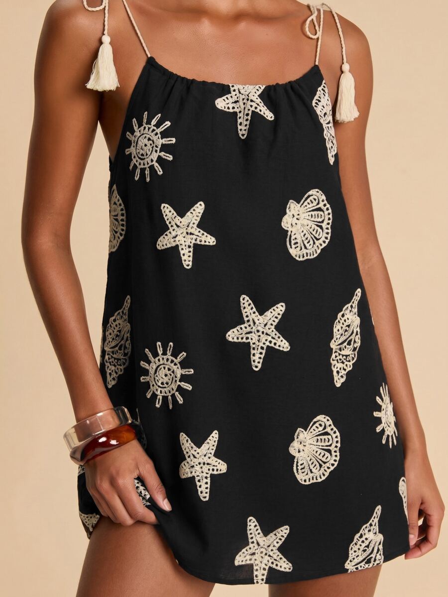 Vestido de Praia Feminino - Estampa de Palmeira e Detalhe de Nó