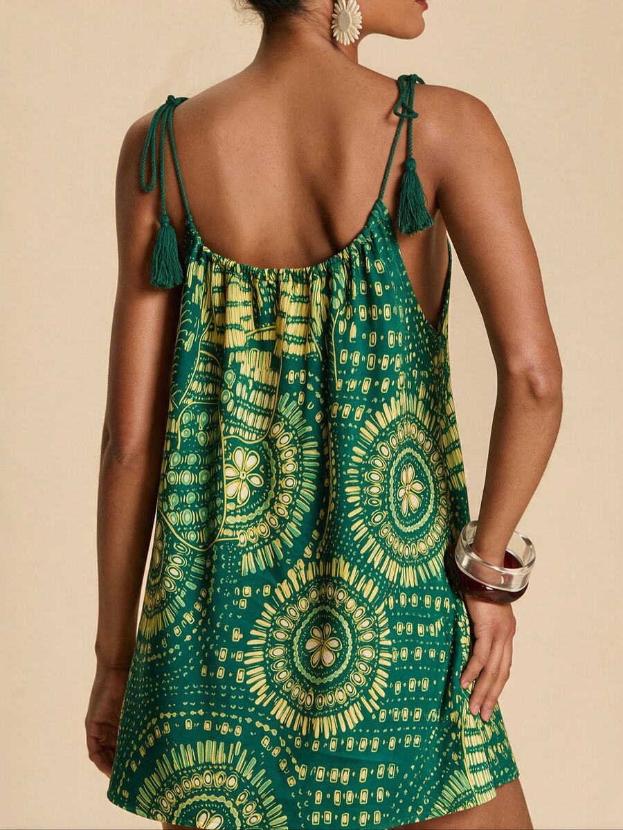 Vestido de Praia Feminino - Estampa de Palmeira e Detalhe de Nó