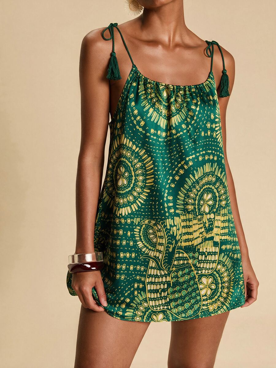 Vestido de Praia Feminino - Estampa de Palmeira e Detalhe de Nó