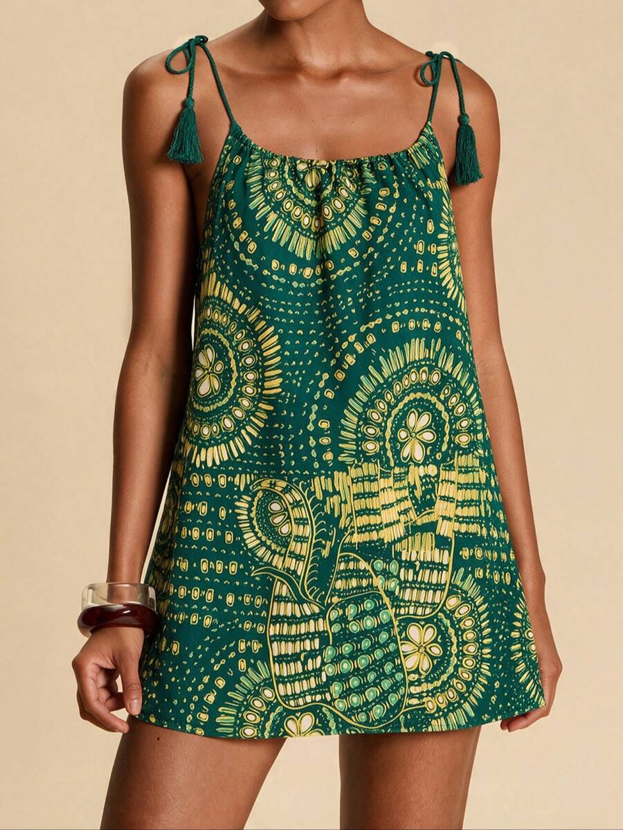Vestido de Praia Feminino - Estampa de Palmeira e Detalhe de Nó