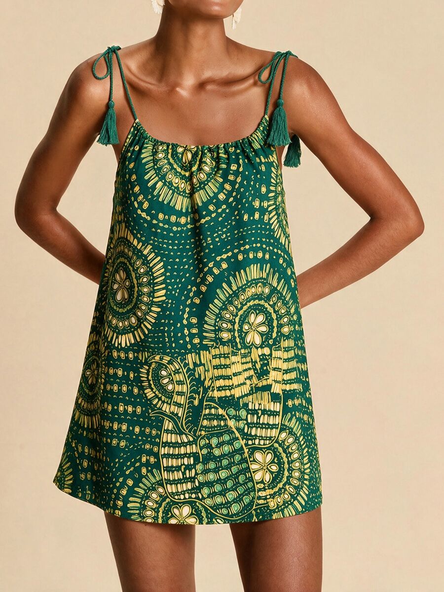 Vestido de Praia Feminino - Estampa de Palmeira e Detalhe de Nó