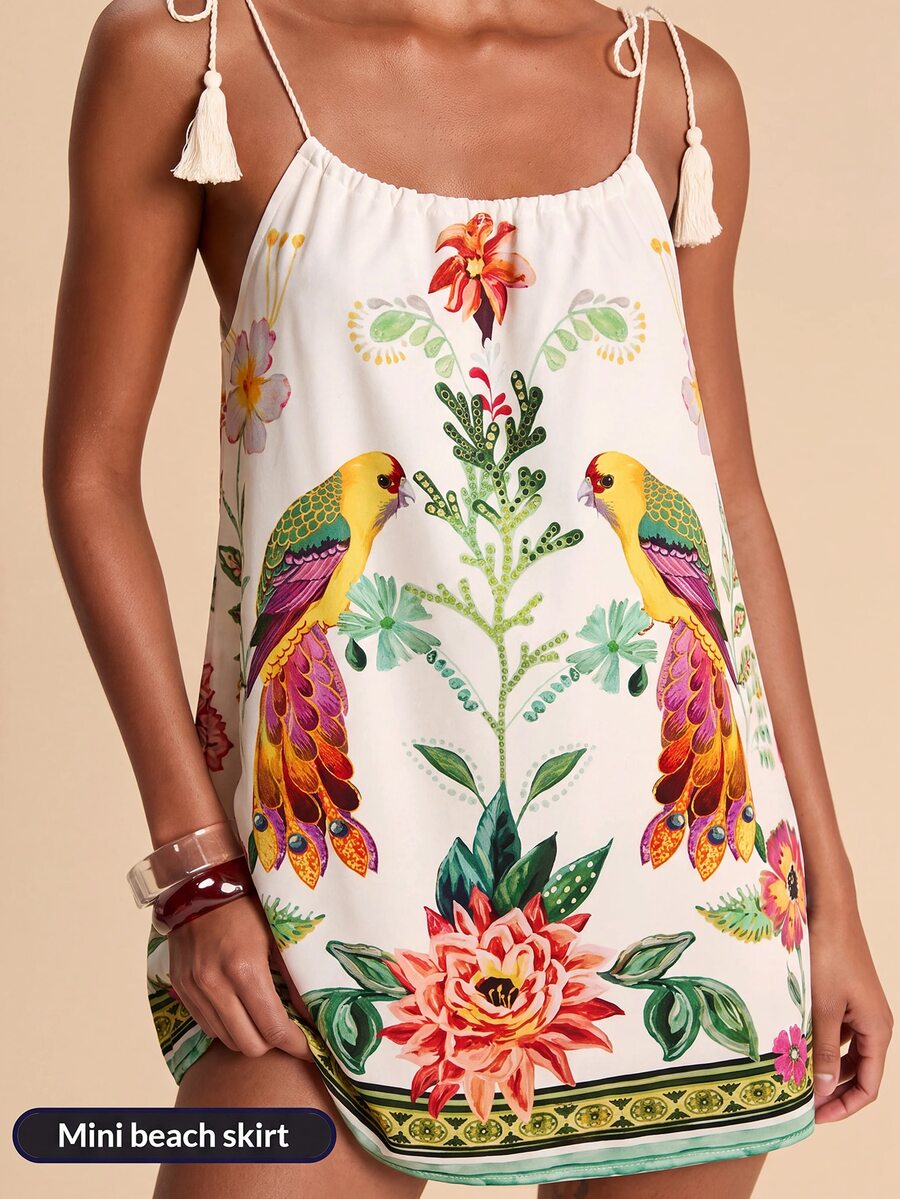 Vestido de Praia Feminino - Estampa de Palmeira e Detalhe de Nó