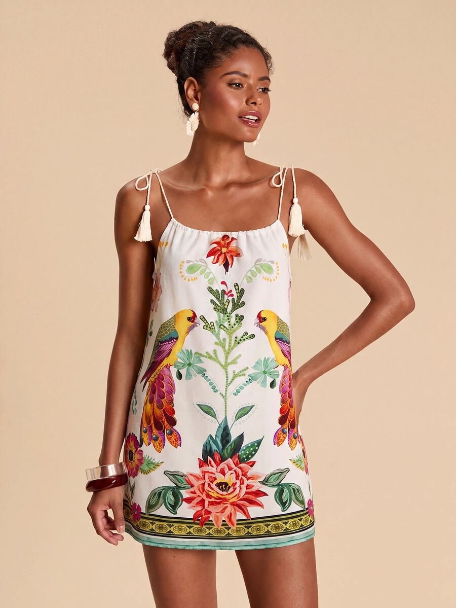 Vestido de Praia Feminino - Estampa de Palmeira e Detalhe de Nó