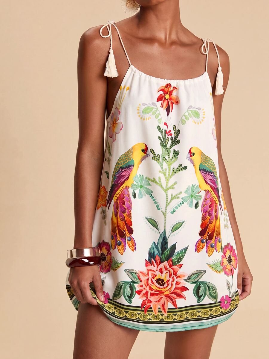 Vestido de Praia Feminino - Estampa de Palmeira e Detalhe de Nó