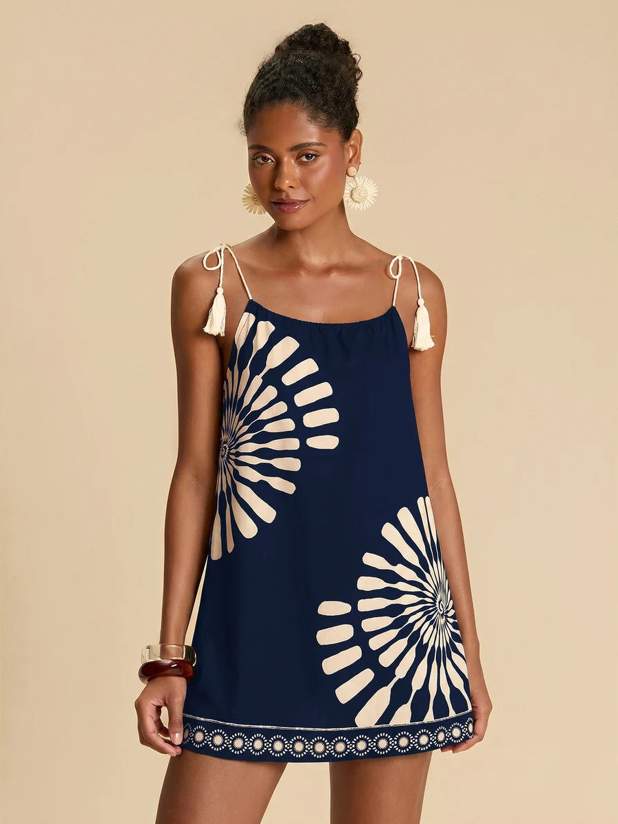 Vestido de Praia Feminino - Estampa de Palmeira e Detalhe de Nó