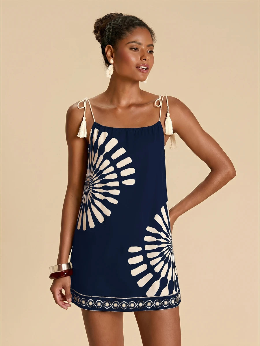 Vestido de Praia Feminino - Estampa de Palmeira e Detalhe de Nó