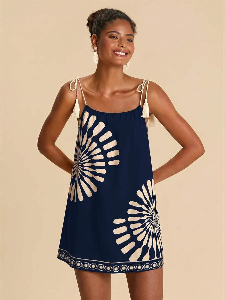 Vestido de Praia Feminino - Estampa de Palmeira e Detalhe de Nó