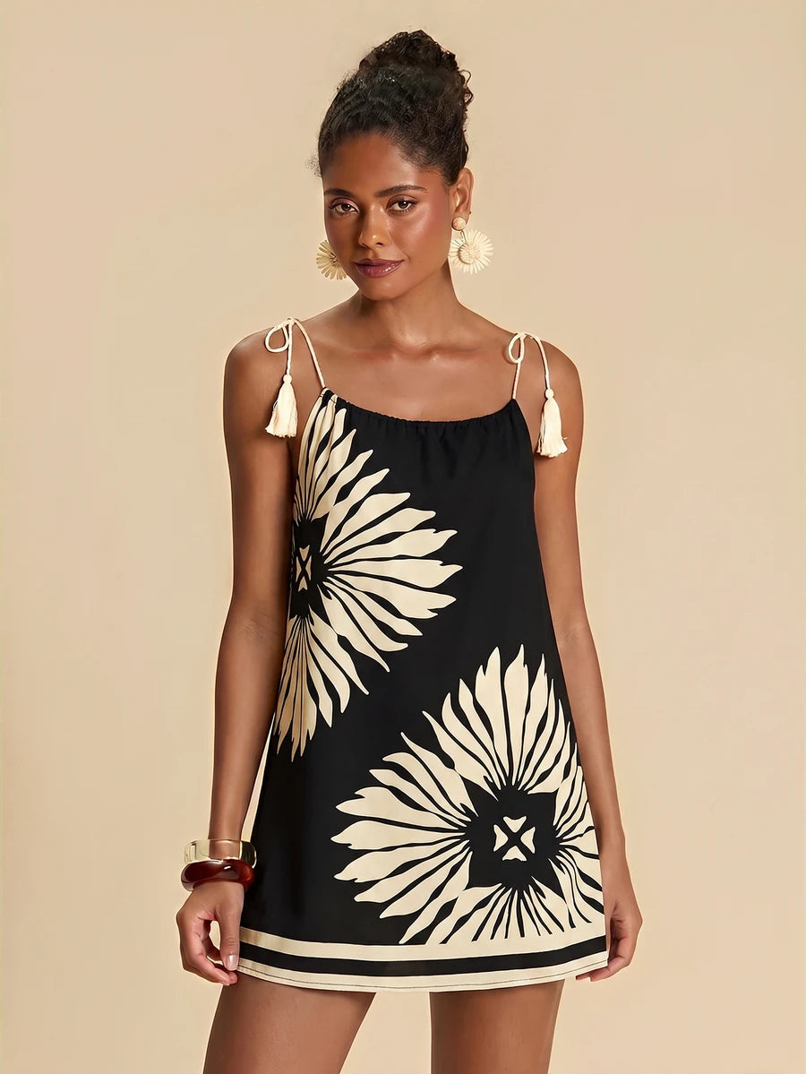 Vestido de Praia Feminino - Estampa de Palmeira e Detalhe de Nó