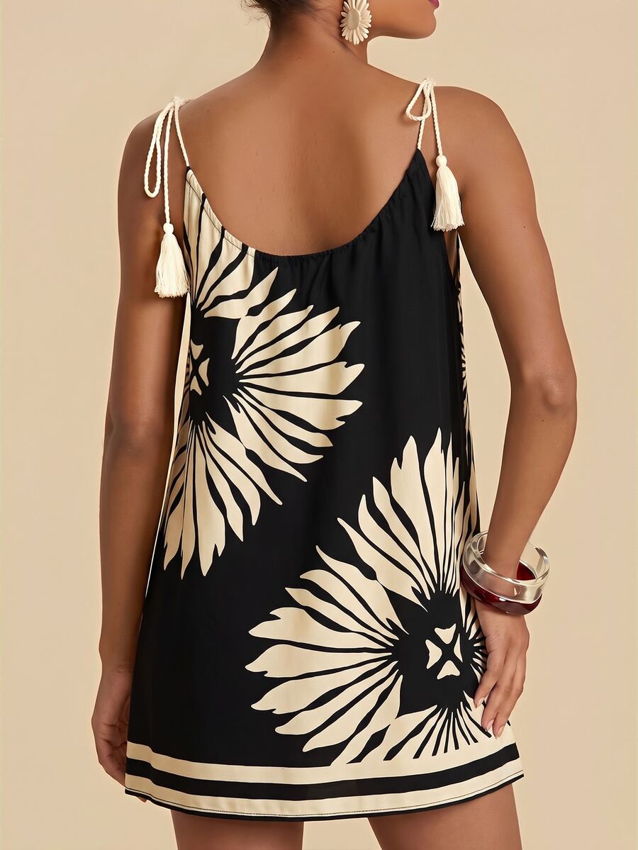 Vestido de Praia Feminino - Estampa de Palmeira e Detalhe de Nó