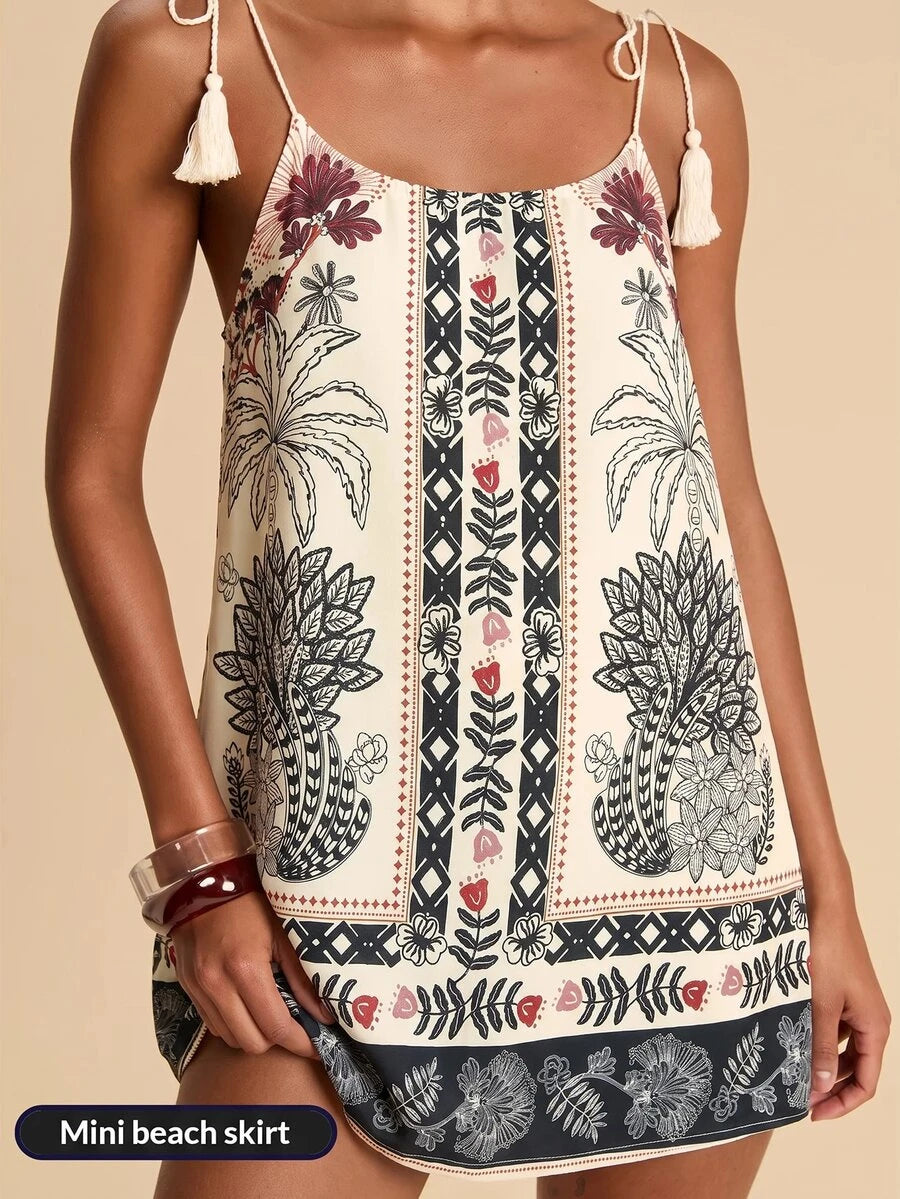 Vestido de Praia Feminino - Estampa de Palmeira e Detalhe de Nó