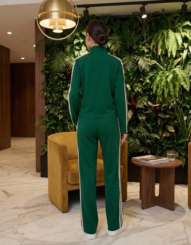 Conjunto Feminino Esportivo Chic Verde – Jaqueta com Zíper e Calça Pantalona - Tamanhos PP ao XGG