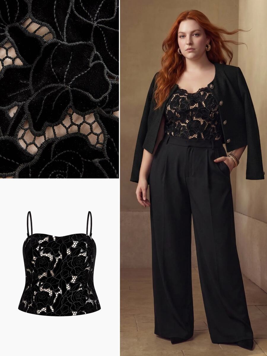 Regata Feminina Plus Size - Veludo Premium com Bordado Elegante