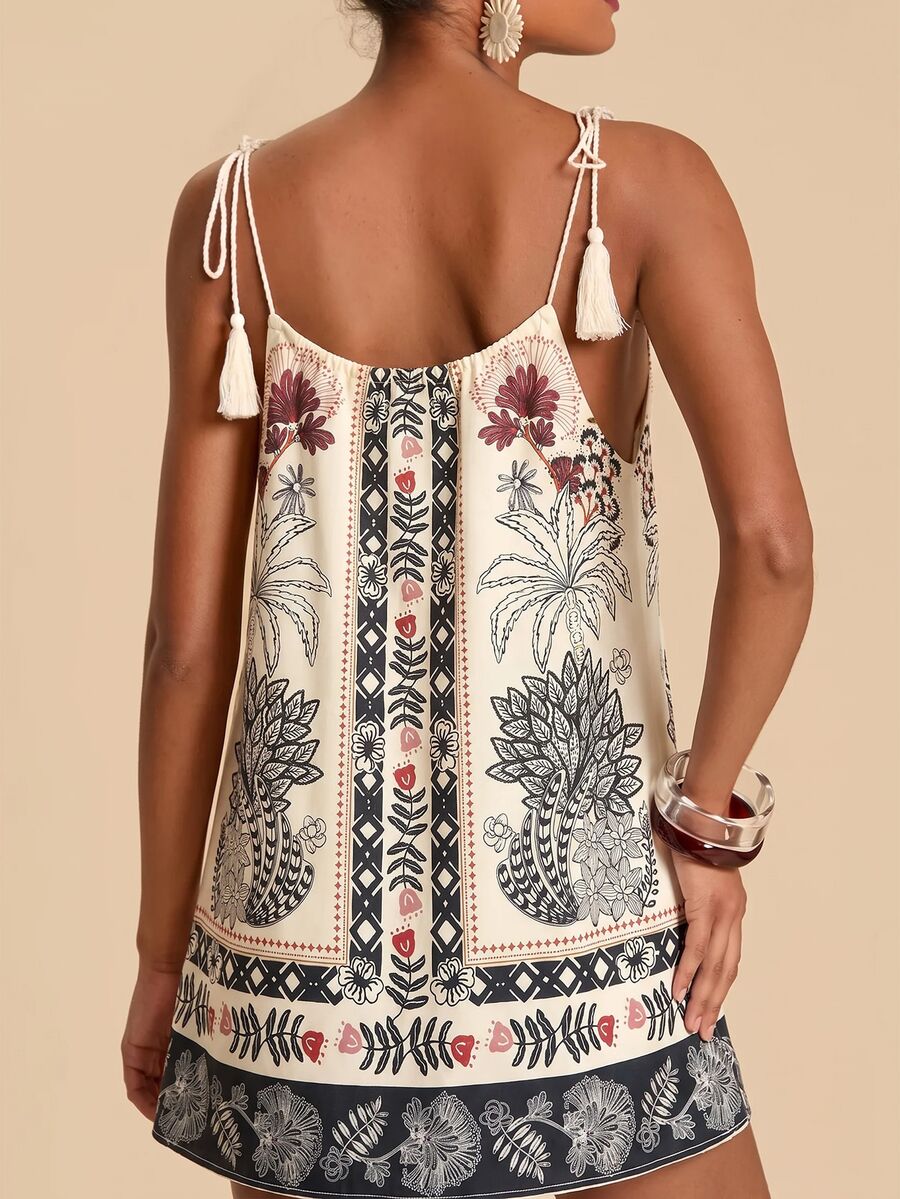 Vestido de Praia Feminino - Estampa de Palmeira e Detalhe de Nó