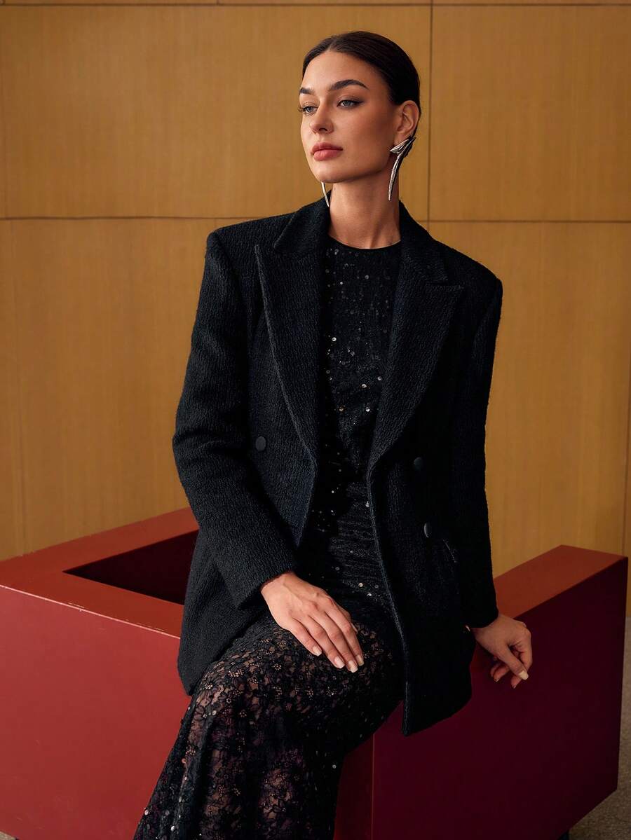 Blazer Feminino Alfaiataria Lã Preto – Corte Elegante Premium Dupla Face | Boutique do Encanto 