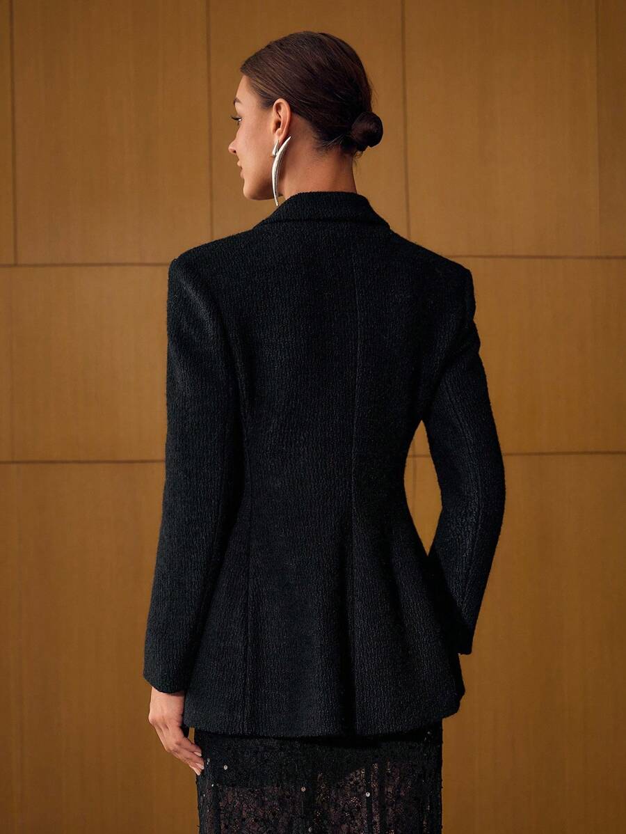 Blazer Feminino Alfaiataria Lã Preto – Corte Elegante Premium Dupla Face | Boutique do Encanto 