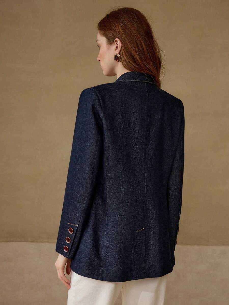 Blazer Feminino Jeans Alfaiataria Azul – Corte Estruturado Elegante | Boutique do Encanto 
