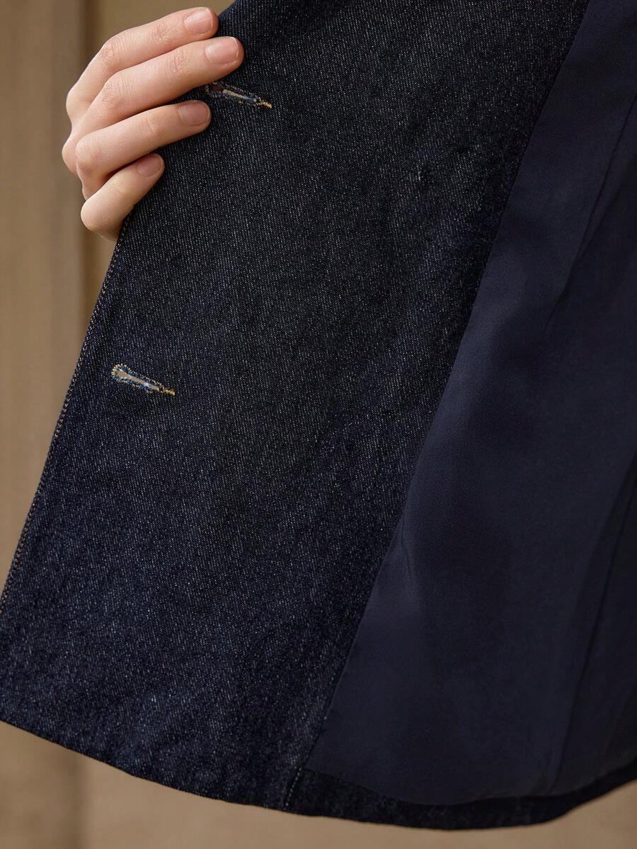 Blazer Feminino Jeans Alfaiataria Azul – Corte Estruturado Elegante | Boutique do Encanto 