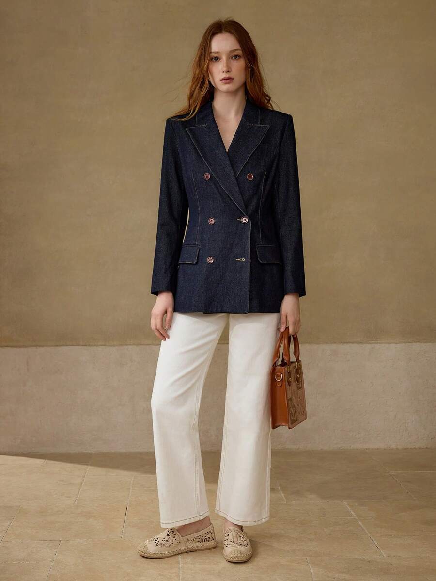 Blazer Feminino Jeans Alfaiataria Azul – Corte Estruturado Elegante | Boutique do Encanto 