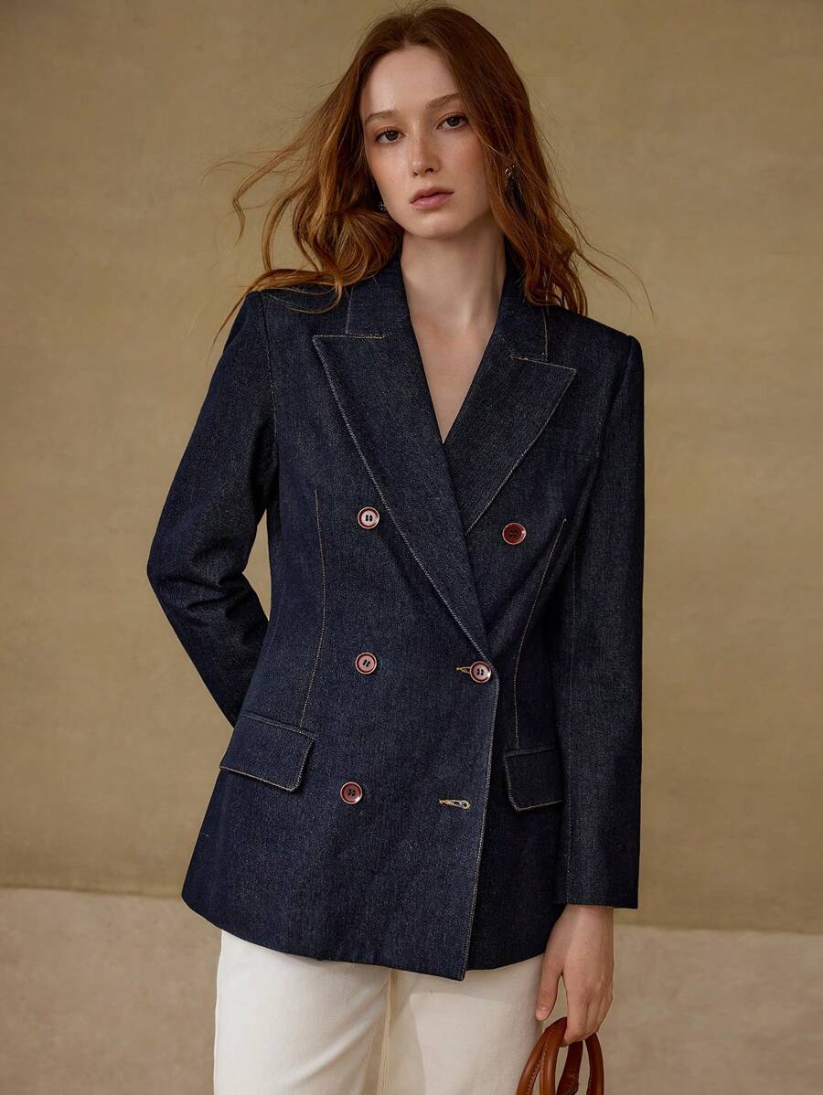 Blazer Feminino Jeans Alfaiataria Azul – Corte Estruturado Elegante | Boutique do Encanto 