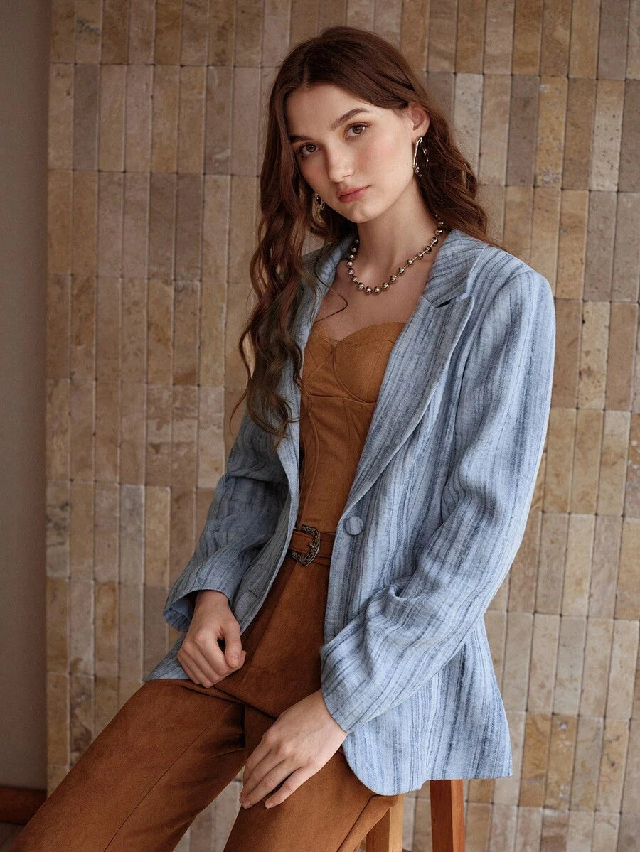 Blazer Feminino Tie Dye Alfaiataria Leve Azul – Estilo Casual Elegante | Boutique do Encanto