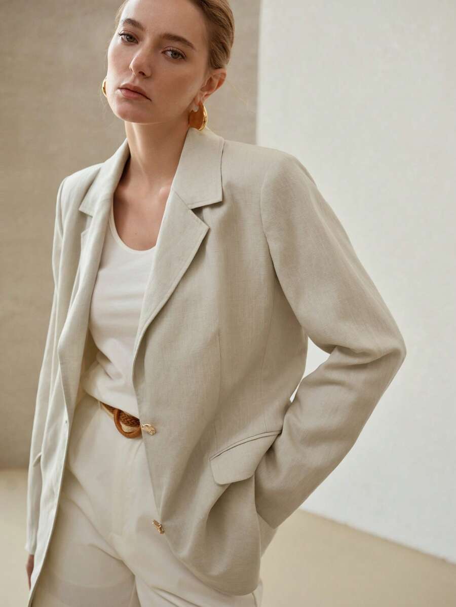Blazer de linho feminino com amarração na cintura elegante