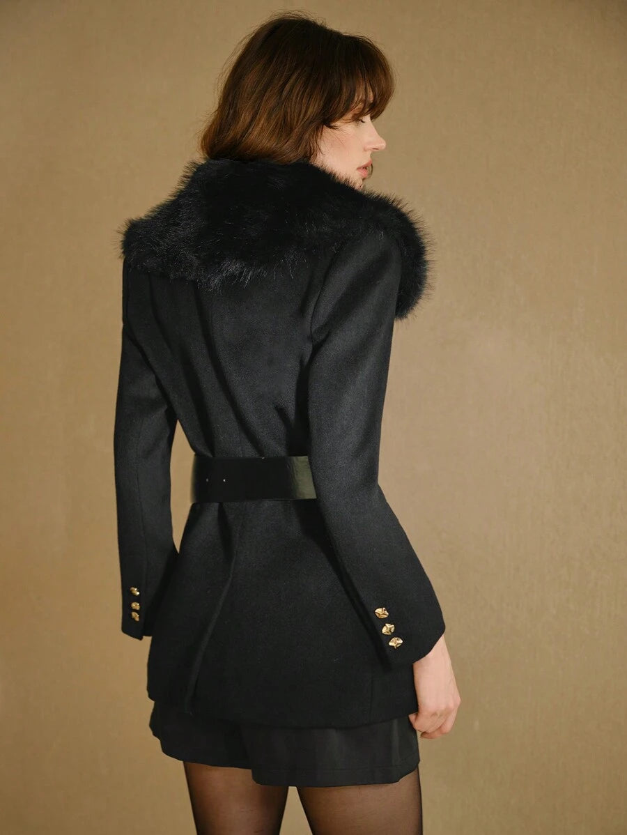 Blazer feminino preto combinado com short e meia calça elegante