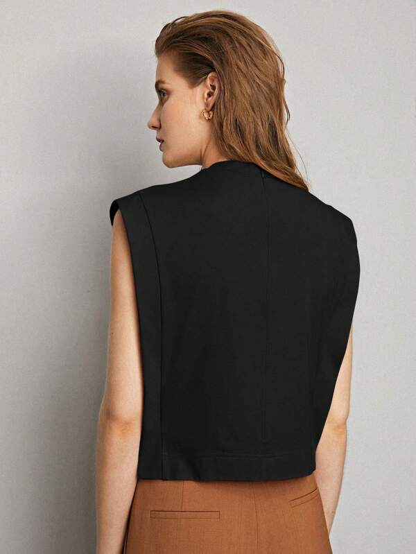 Blusa Cropped Feminina Estruturada com Recorte Lateral - Cores Preto - Branco - Coleção Entre Estações - Boutique do Encanto 