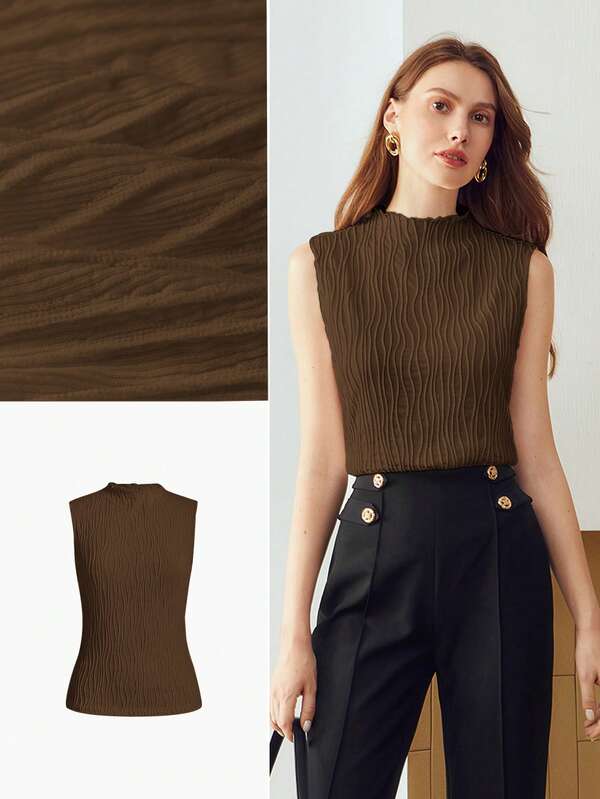 Blusa Feminina Bege, Preto e Marrom - Texturizado Slim Fit – Coleção Entre Estações | Boutique do Encanto