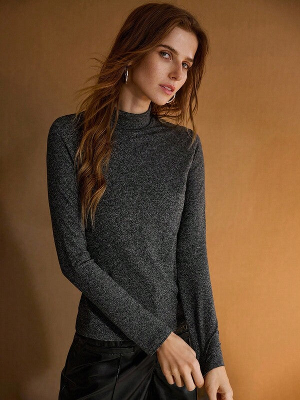 Blusa Feminina Malha Premium Slim Fit Gola Alta Cores Neutras | Coleção Outono - Inverno 2026 - Boutique do Encanto Blusas 