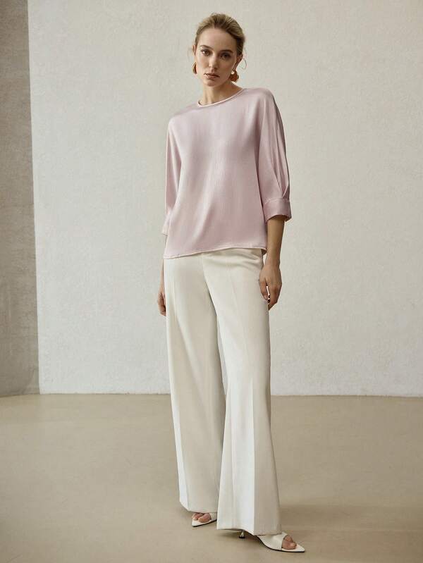 Blusa Feminina Shape Fluido Manga Morcego Básico Chic - Cores Preto - Azul - Castanho - Rosa - Coleção Entre Estações - Boutique do Encanto 