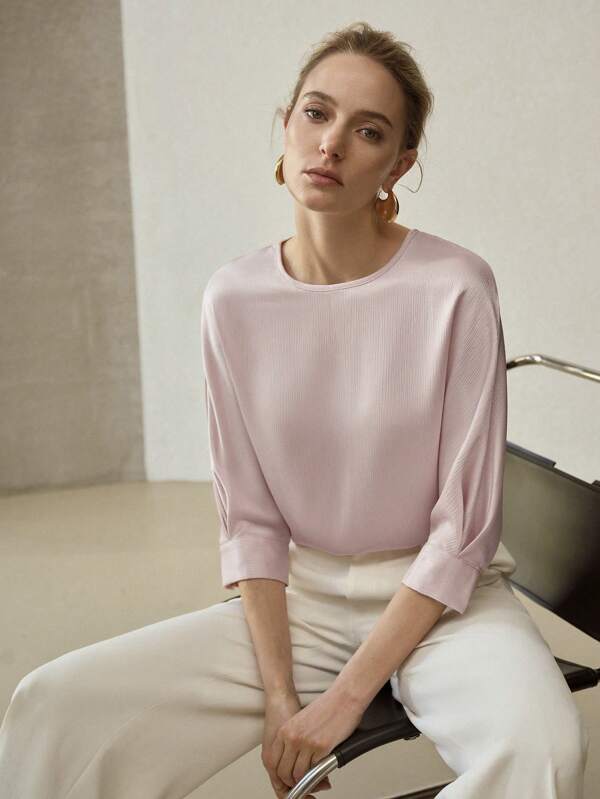 Blusa Feminina Shape Fluido Manga Morcego Básico Chic - Cores Preto - Azul - Castanho - Rosa - Coleção Entre Estações - Boutique do Encanto 