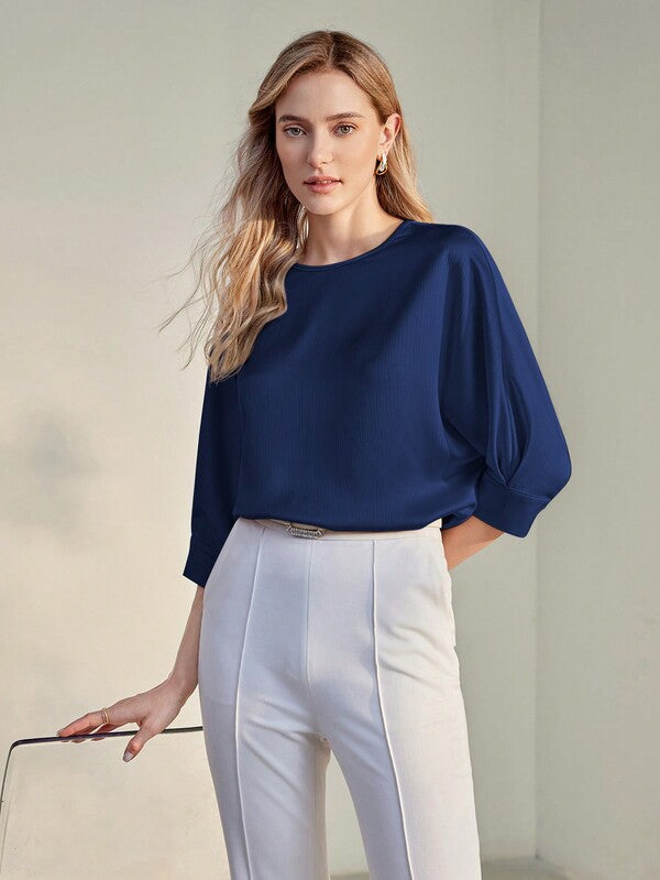 Blusa Feminina Shape Fluido Manga Morcego Básico Chic - Cores Preto - Azul - Castanho - Rosa - Coleção Entre Estações - Boutique do Encanto 