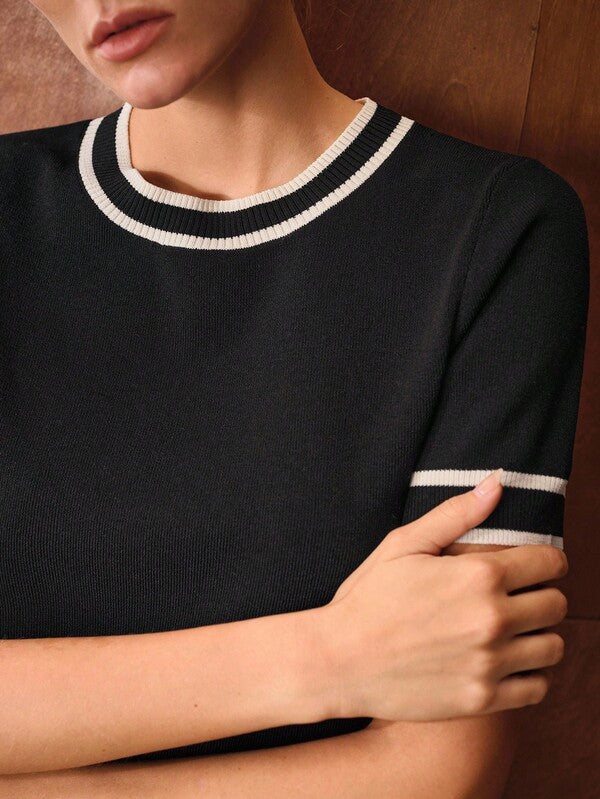 Blusa Feminina Tricot Castanho Verde Preto -Gola Redonda Malha Premium Eslasticidade Alta - Boutique do Encanto Blusas 