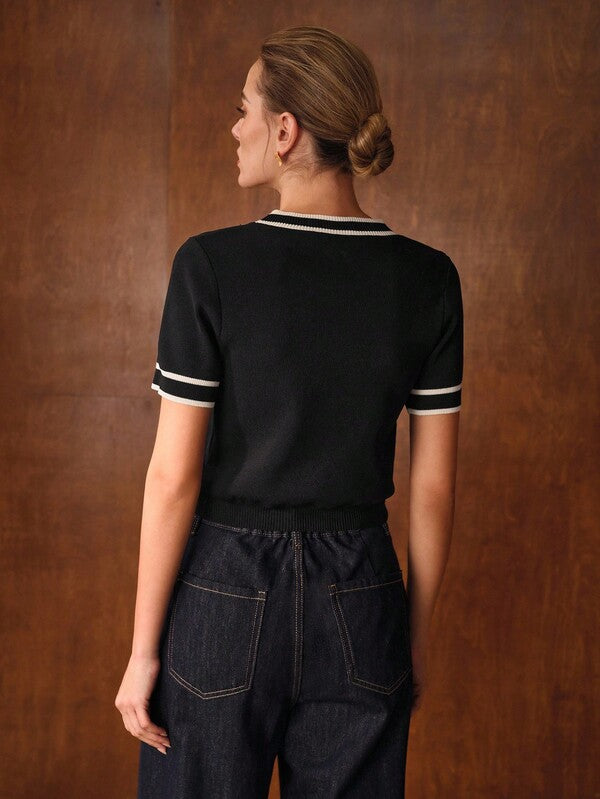 Blusa Feminina Tricot Castanho Verde Preto -Gola Redonda Malha Premium Eslasticidade Alta - Boutique do Encanto Blusas 