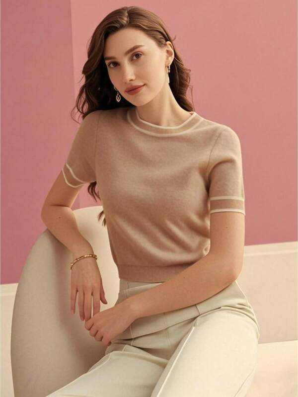 Blusa Feminina Tricot Verde Oliva Beige Azul Marinho -Gola Redonda Malha Premium Eslasticidade Alta - Boutique do Encanto Blusas