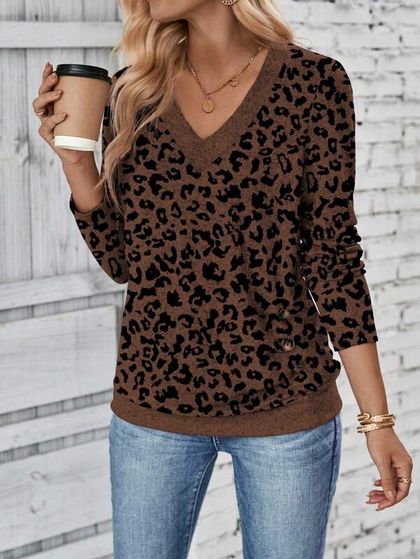 Blusa Feminina em Malha Premium Decote V Contrastante Manga Longa - Essenciais Urbanos