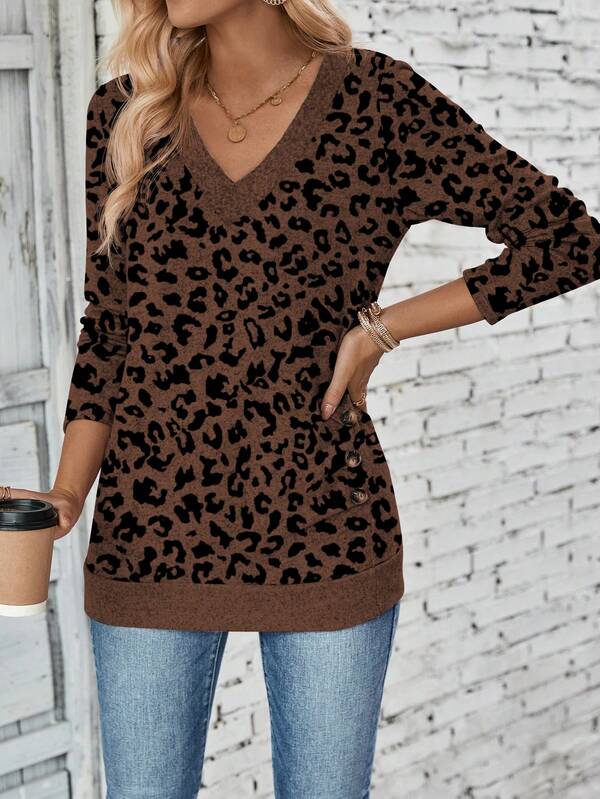 Blusa Feminina em Malha Premium Decote V Contrastante Manga Longa - Essenciais Urbanos