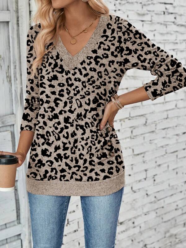 Blusa Feminina em Malha Premium Decote V Contrastante Manga Longa - Essenciais Urbanos